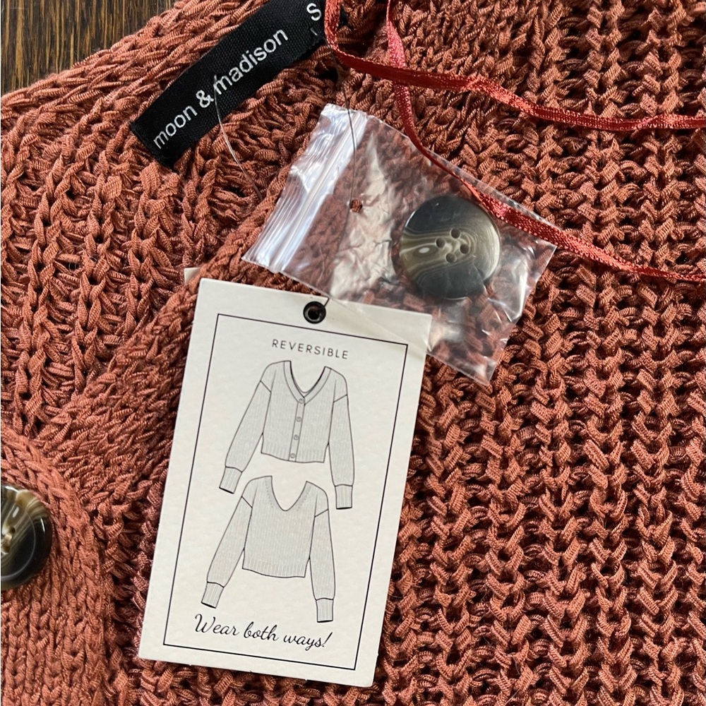 Reversible cardigan and soft v neck burnt orange knit sweater Small